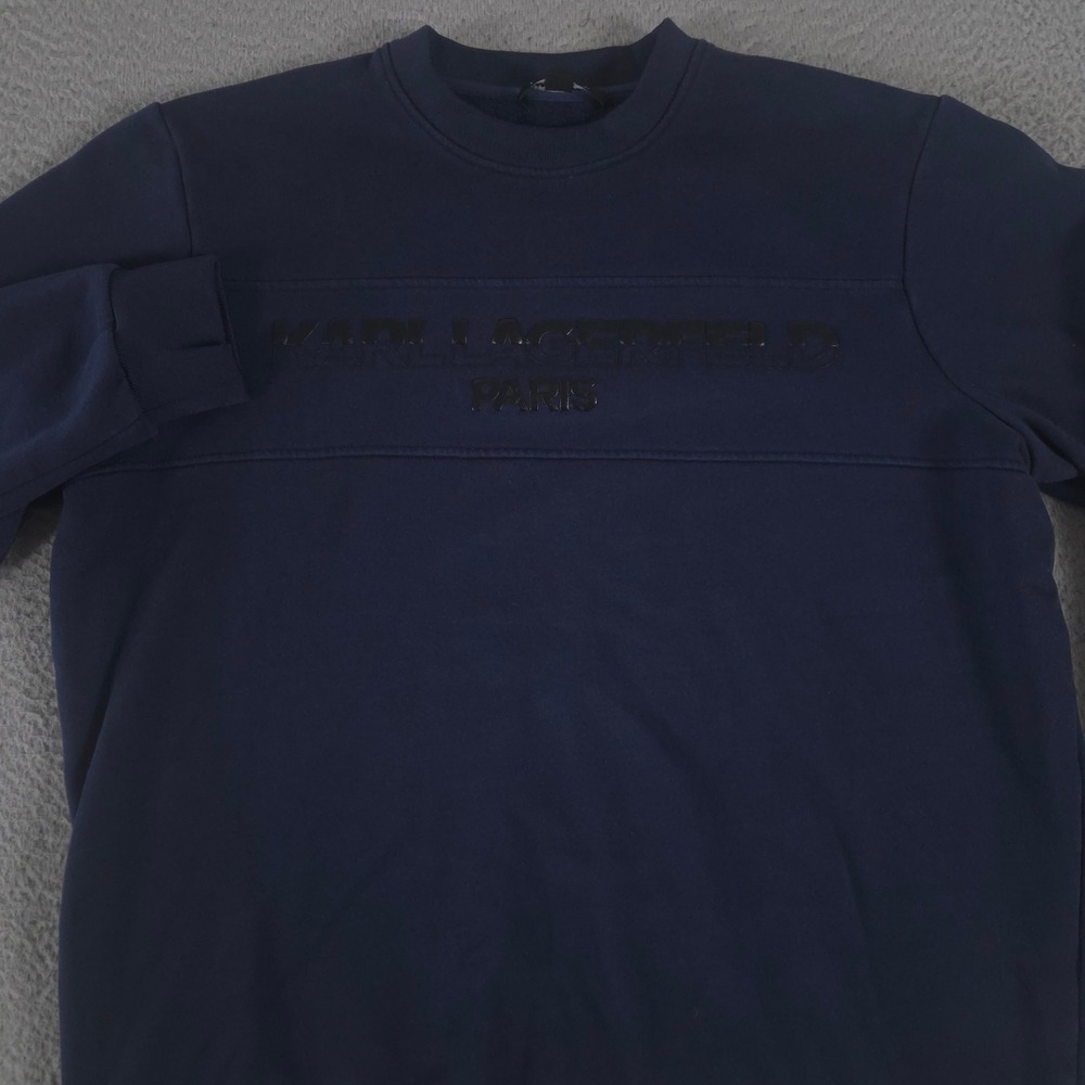 Karl Lagerfeld Paris Sweatshirt Mens XL Navy Blue Logo Graphic Pullover Fleece